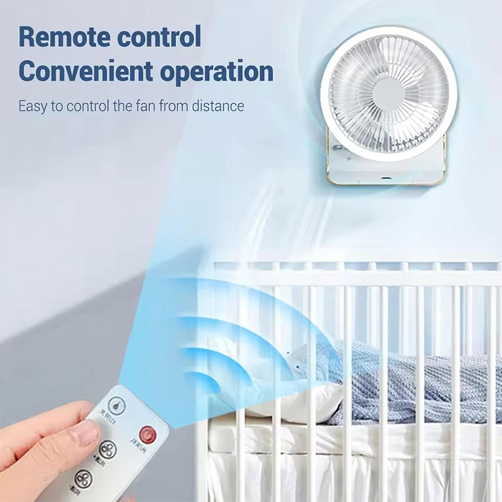 Ventilateur de Bureau Rechargeable Rotatif avec Lumière LED – مروحة مكتب قابلة للشحن