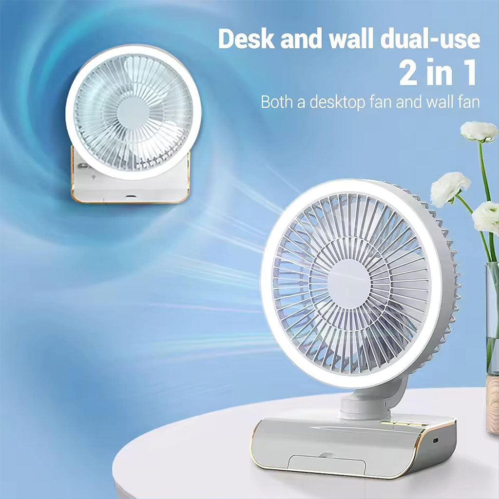 Ventilateur de Bureau Rechargeable Rotatif avec Lumière LED – مروحة مكتب قابلة للشحن