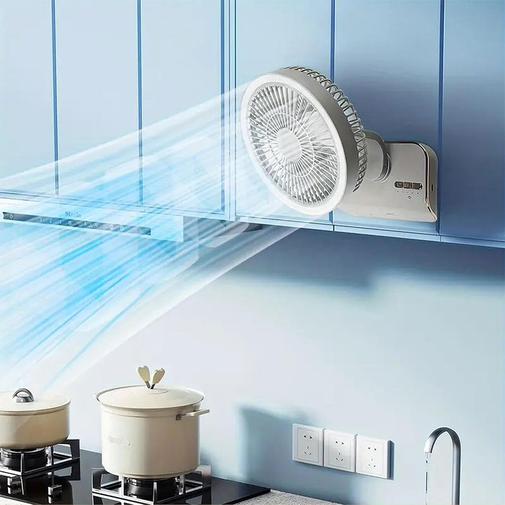 Ventilateur de Bureau Rechargeable Rotatif avec Lumière LED – مروحة مكتب قابلة للشحن