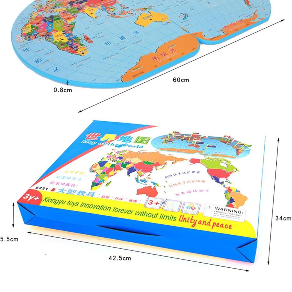 Puzzle Carte du Monde en Bois Pliable avec Drapeaux et Capitales – لعبة تعليمية للأطفال خريطة العالم مع الأعلام والعواصم