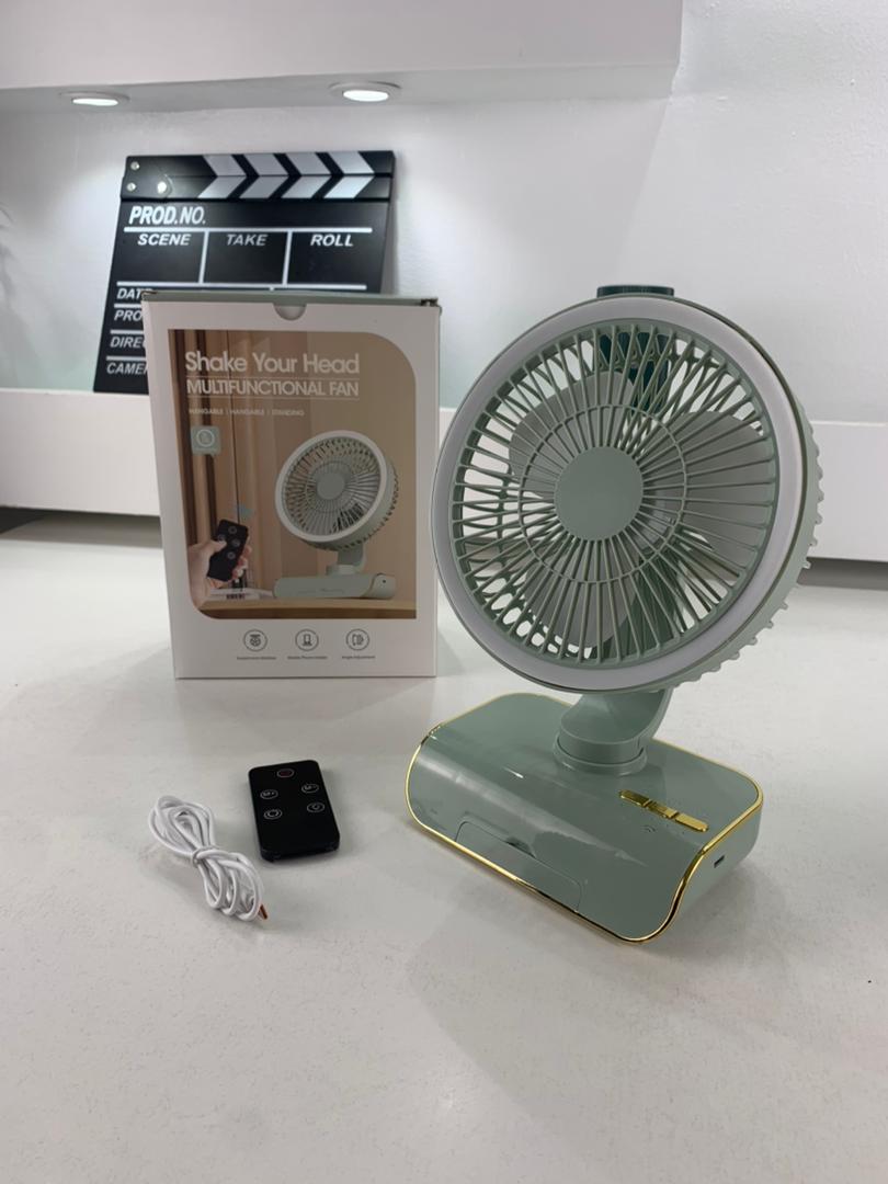 Ventilateur de Bureau Rechargeable Rotatif avec Lumière LED – مروحة مكتب قابلة للشحن