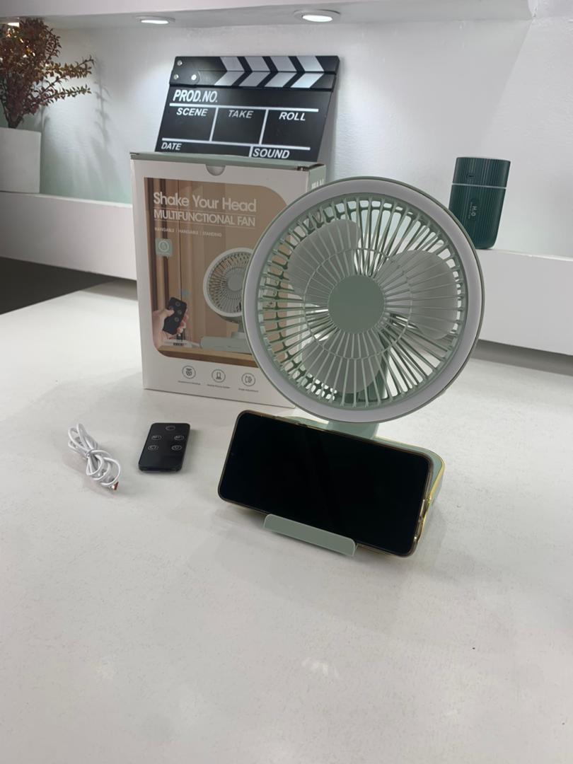 Ventilateur de Bureau Rechargeable Rotatif avec Lumière LED – مروحة مكتب قابلة للشحن