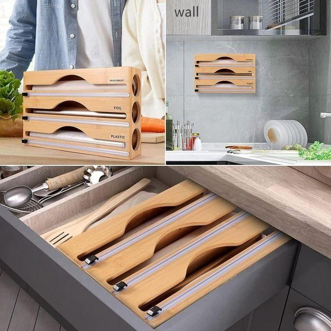 موزع أوراق المطبخ 3 في 1 من خشب البامبو الطبيعي