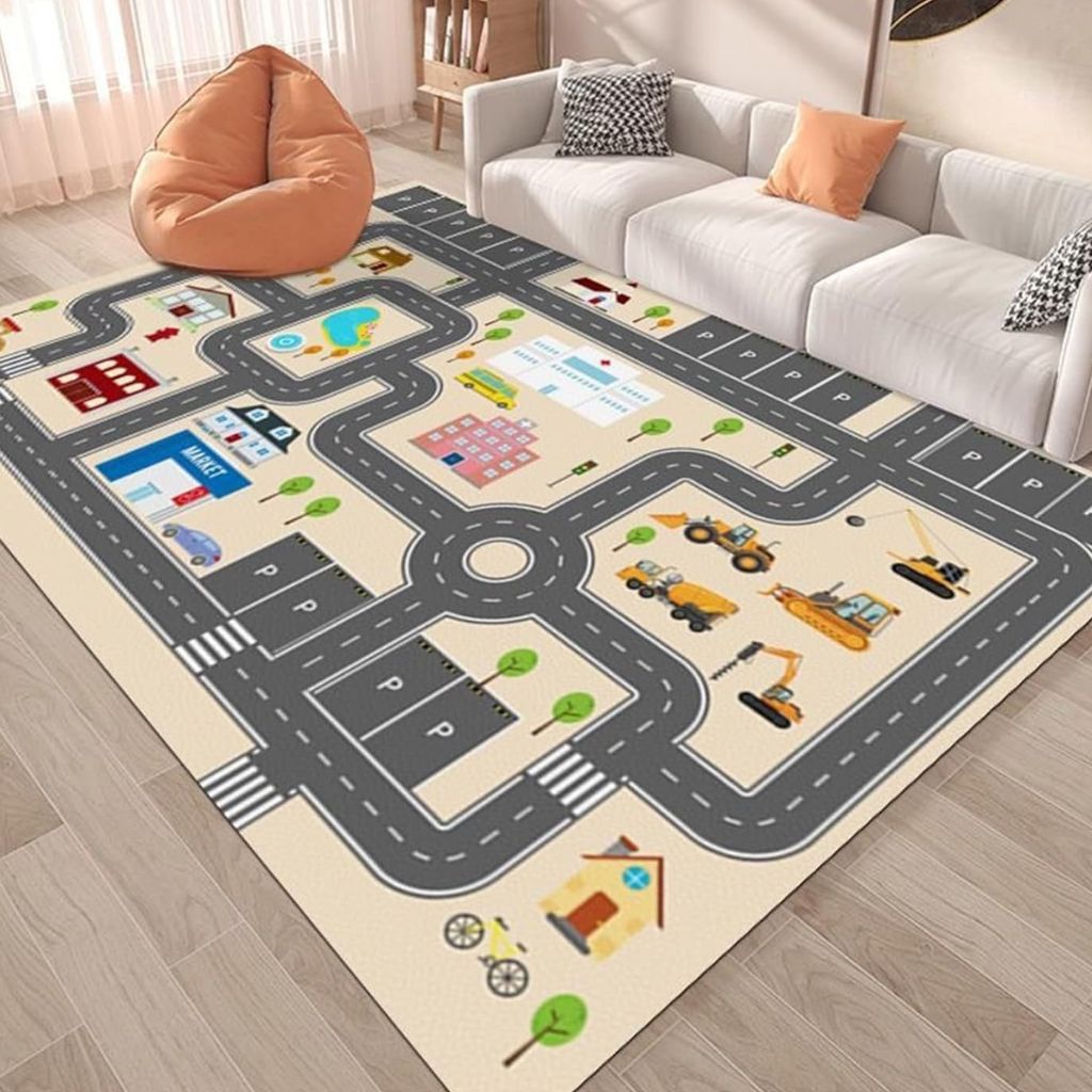 Tapis de Jeu Circuit Voiture pour Enfants 120x155cm – سجادة لعب للأطفال على شكل مسار سيارات