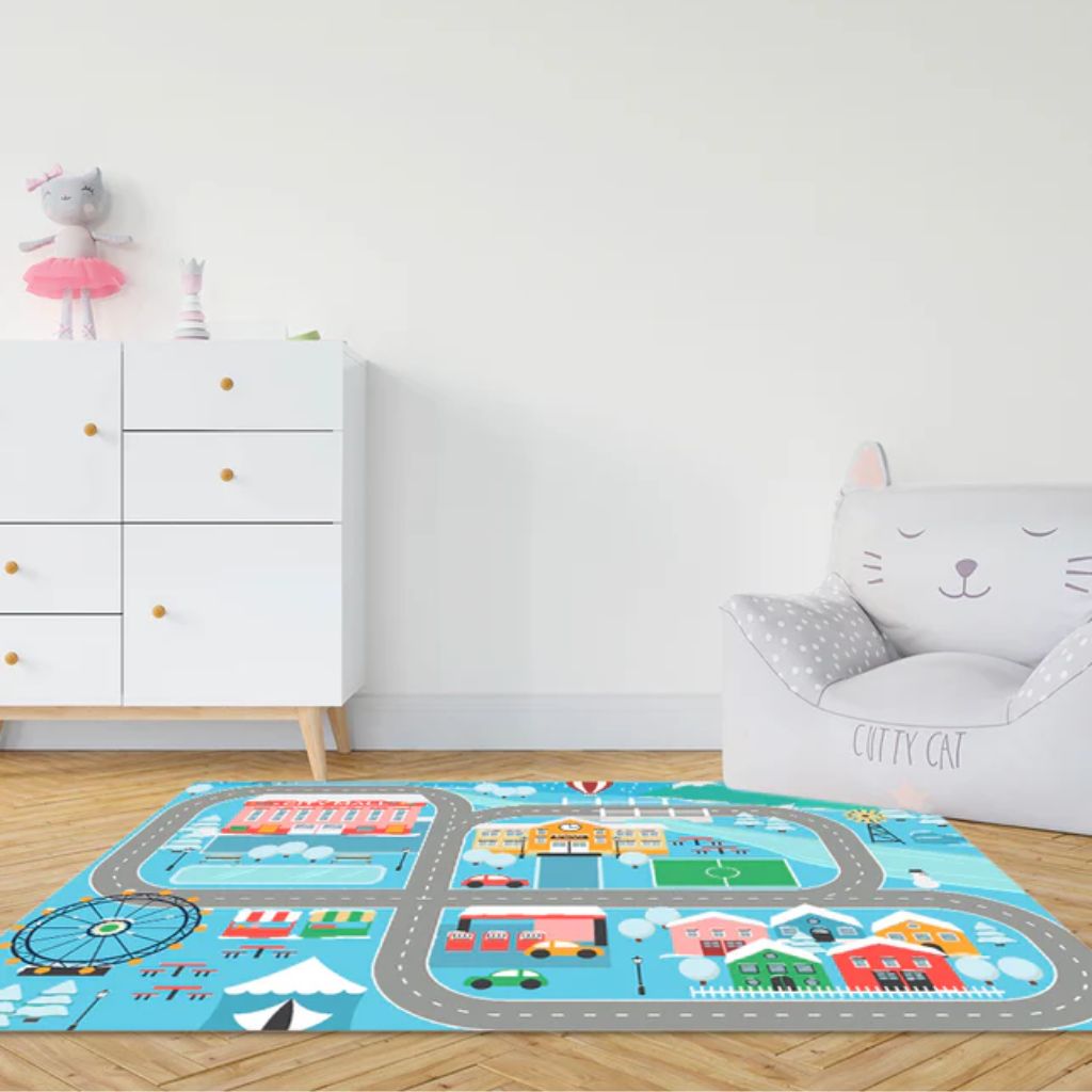 Tapis de Jeu Circuit Voiture pour Enfants 120x155cm – سجادة لعب للأطفال على شكل مسار سيارات