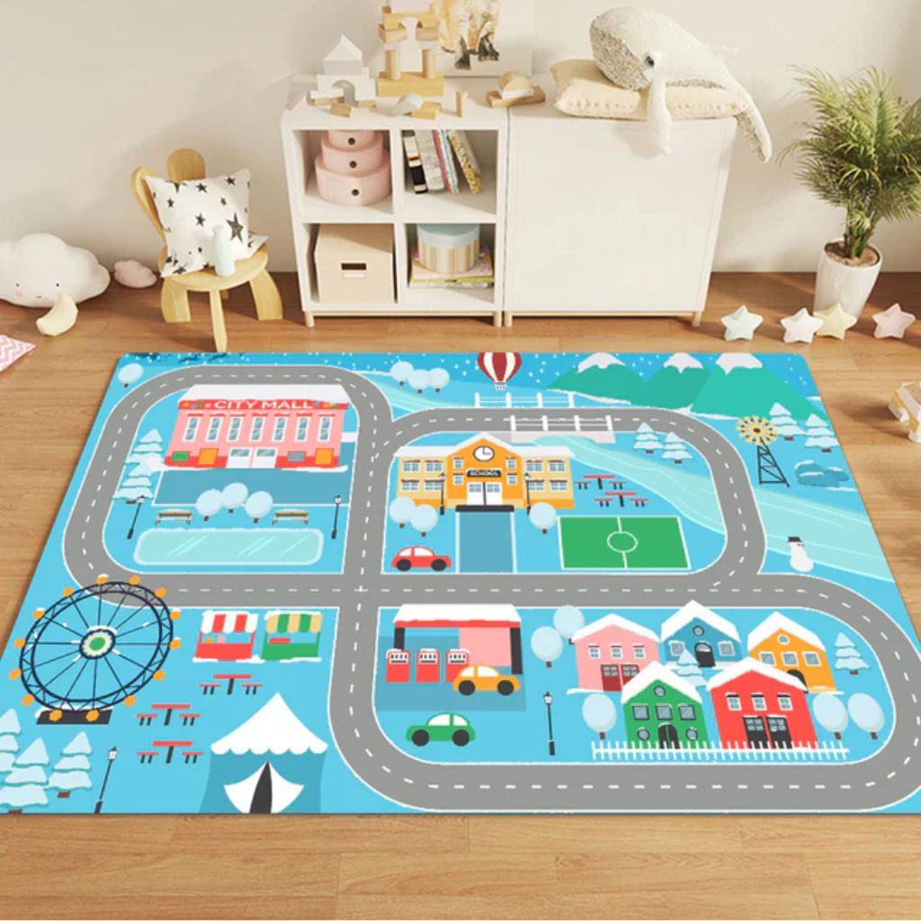 Tapis de Jeu Circuit Voiture pour Enfants 120x155cm – سجادة لعب للأطفال على شكل مسار سيارات
