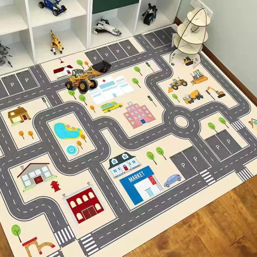 Tapis de Jeu Circuit Voiture pour Enfants 120x155cm – سجادة لعب للأطفال على شكل مسار سيارات