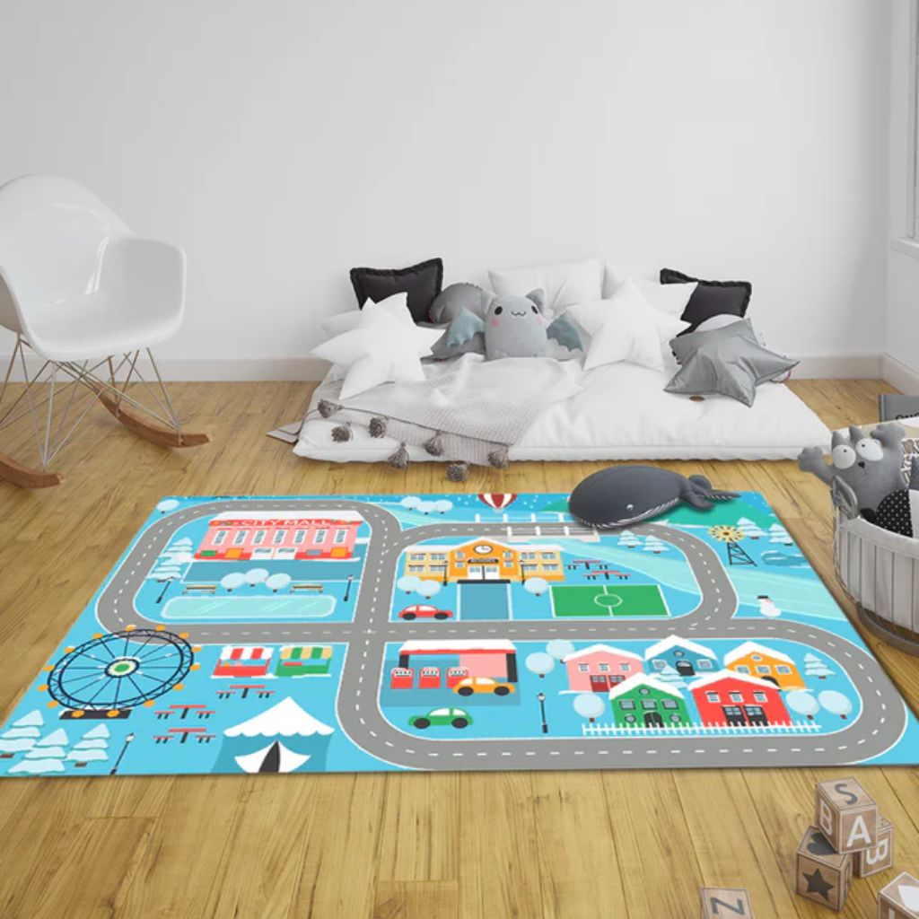 Tapis de Jeu Circuit Voiture pour Enfants 120x155cm – سجادة لعب للأطفال على شكل مسار سيارات