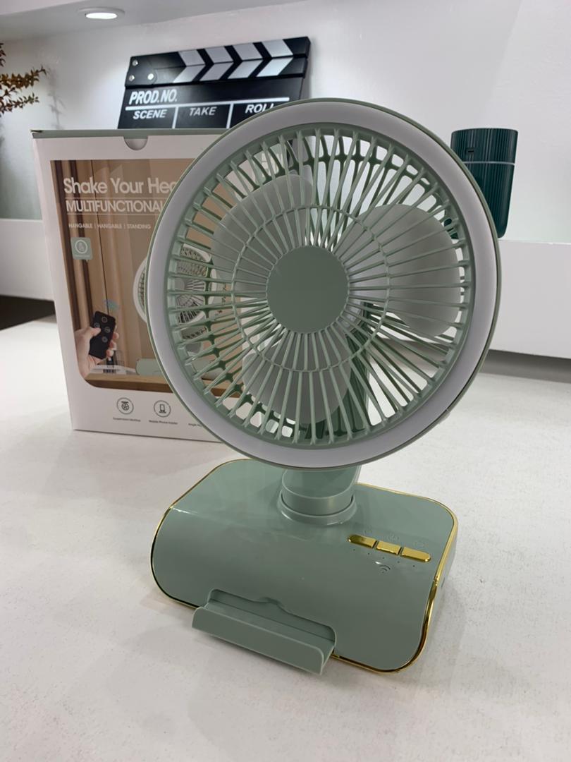 Ventilateur de Bureau Rechargeable Rotatif avec Lumière LED – مروحة مكتب قابلة للشحن